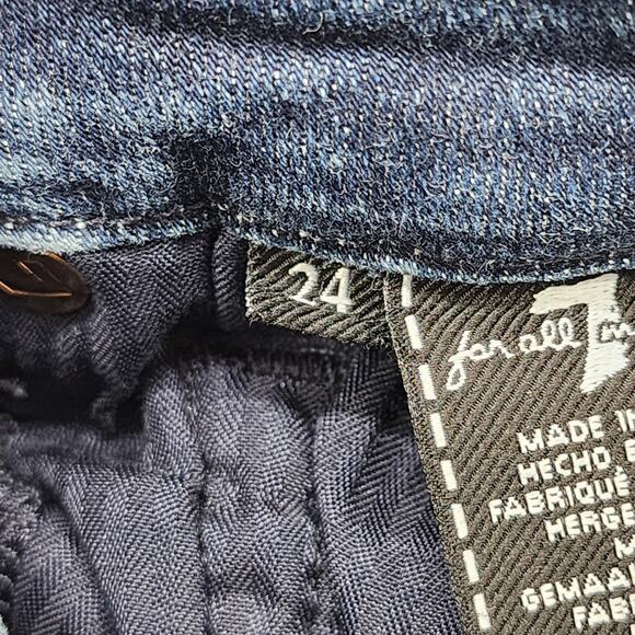 7 For All Mankind 7FAM Jeans Womens 24 Blue Dark Wash Faded High Rise Skinny - Picture 7 of 14